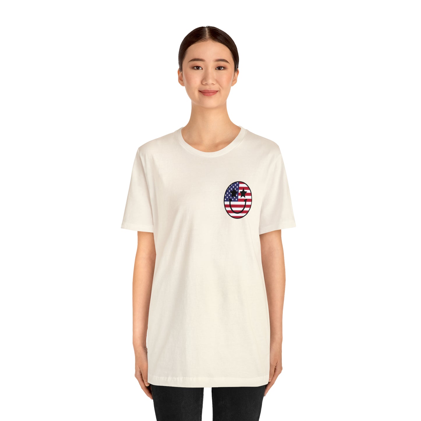 "Jesus Christ Stars and Stripes" (Front and Back Design) Unisex Jersey Short Sleeve Tee