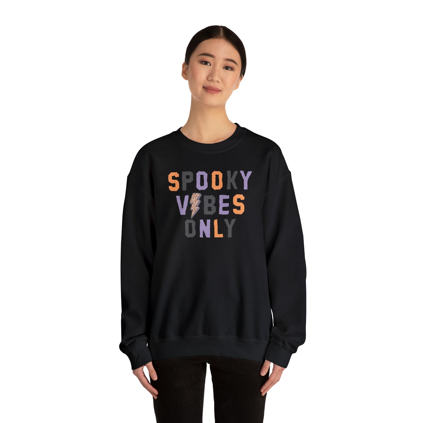 Spooky Vibes Fall Halloween Retro Warm Colored  Unisex Heavy Blend™ Crewneck Sweatshirt