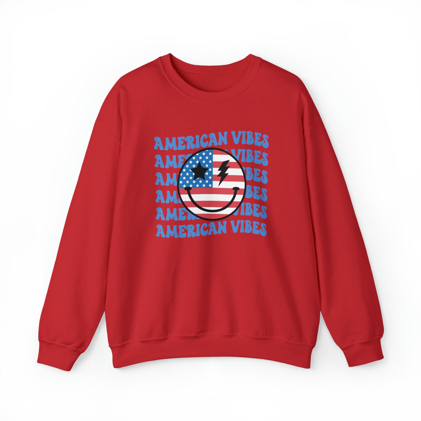 USA American Vibes Flag Smiley Face Heavy Blend™ Crewneck Sweatshirt