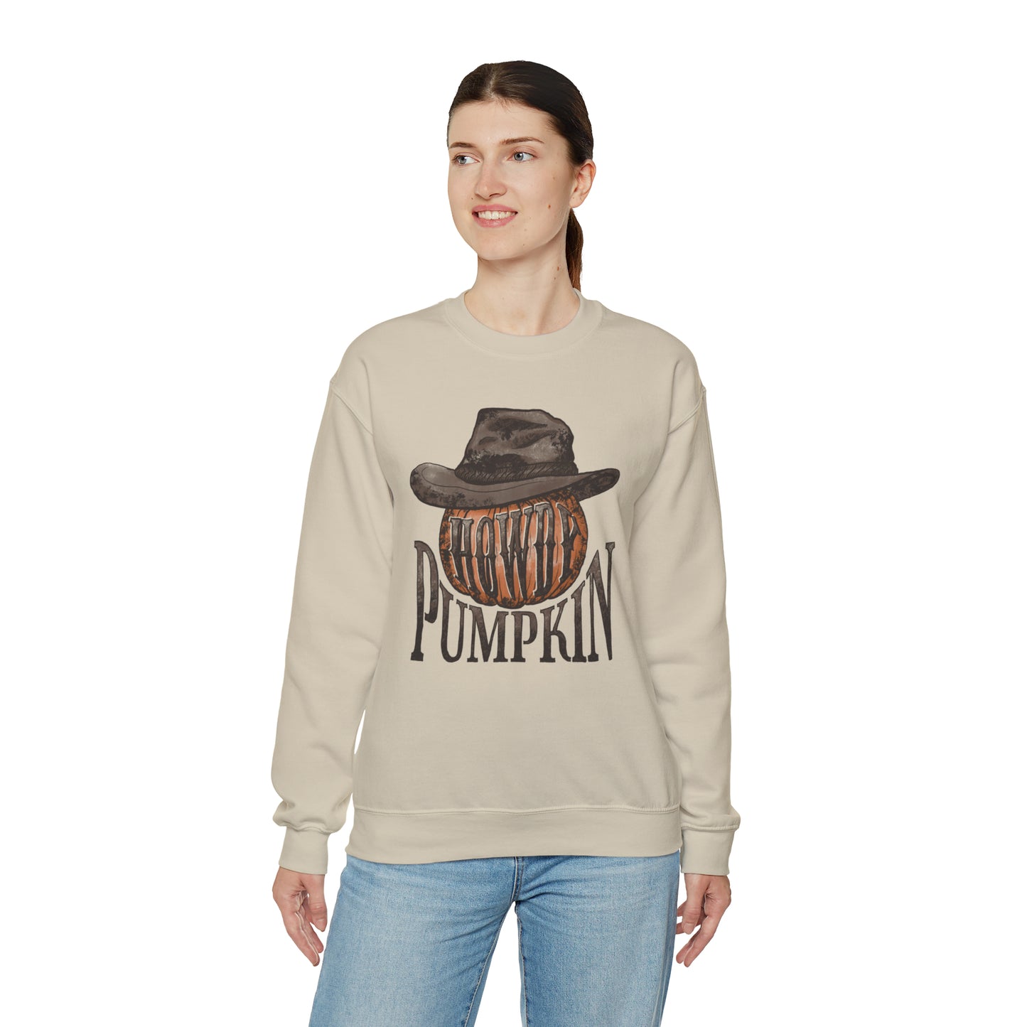 Howdy Pumpkin Fall Halloween Retro Warm Colored  Unisex Heavy Blend™ Crewneck Sweatshirt