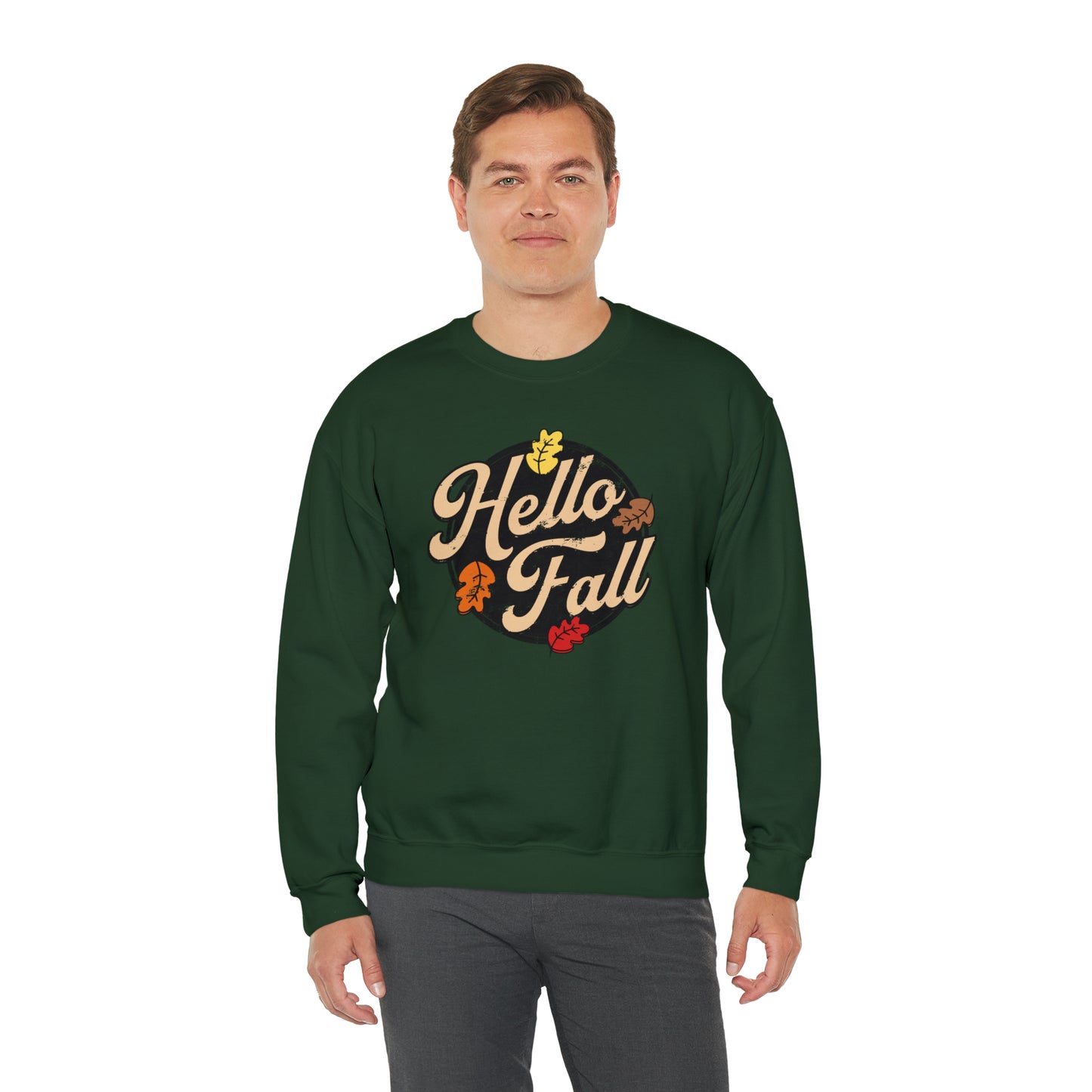 Hello Fall Halloween Retro Warm Colored  Unisex Heavy Blend™ Crewneck Sweatshirt