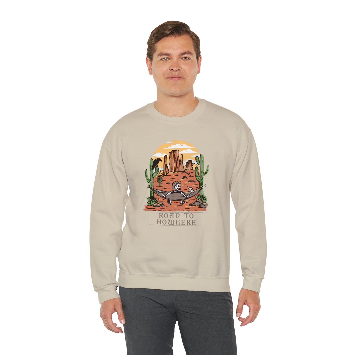 Road to Nowhere Skeleton Fall Halloween Retro Warm Colored  Unisex Heavy Blend™ Crewneck Sweatshirt