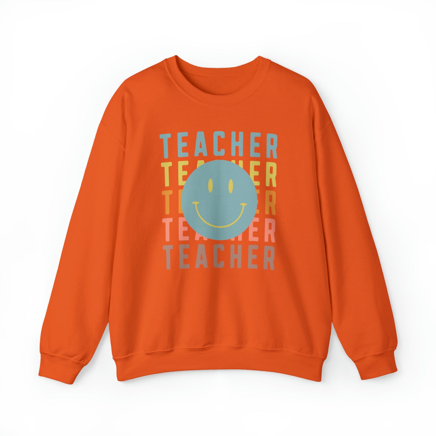 Multi Colored Teacher with Smiley Face Unisex Heavy Blend™ Crewneck Sweatshirt