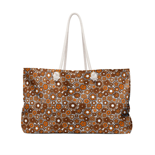 Retro Brown Flower Power Weekender Bag