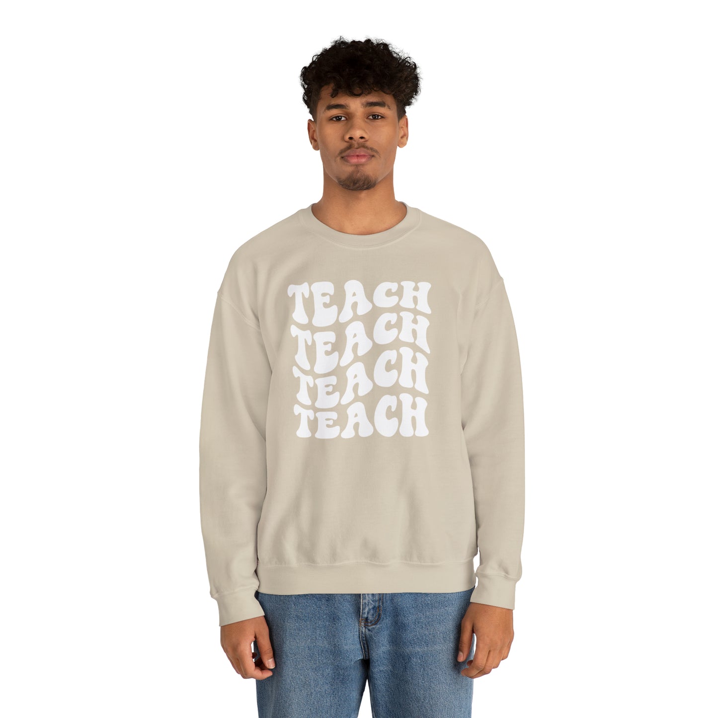 Teach Teach Teach Teach White Logo Unisex Heavy Blend™ Crewneck Sweatshirt