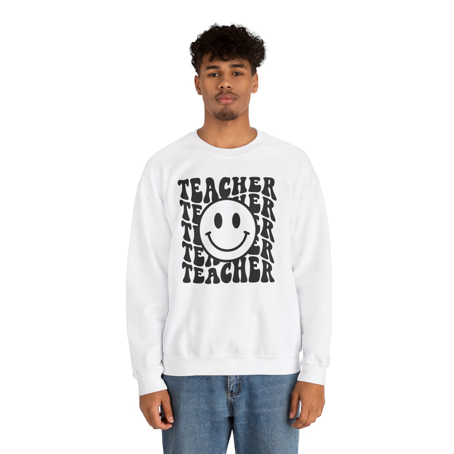 Retro Teacher with Smiley Face Black Logo Unisex Heavy Blend™ Crewneck Sweatshirt