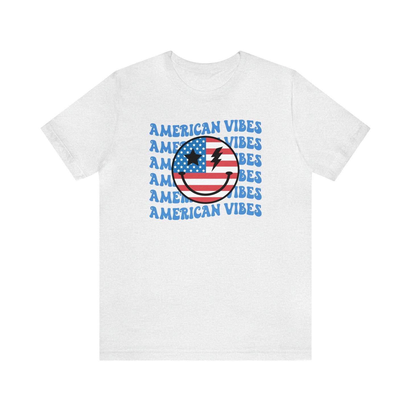 USA American Vibes American Flag Smiley Face Unisex Jersey Short Sleeve Tee