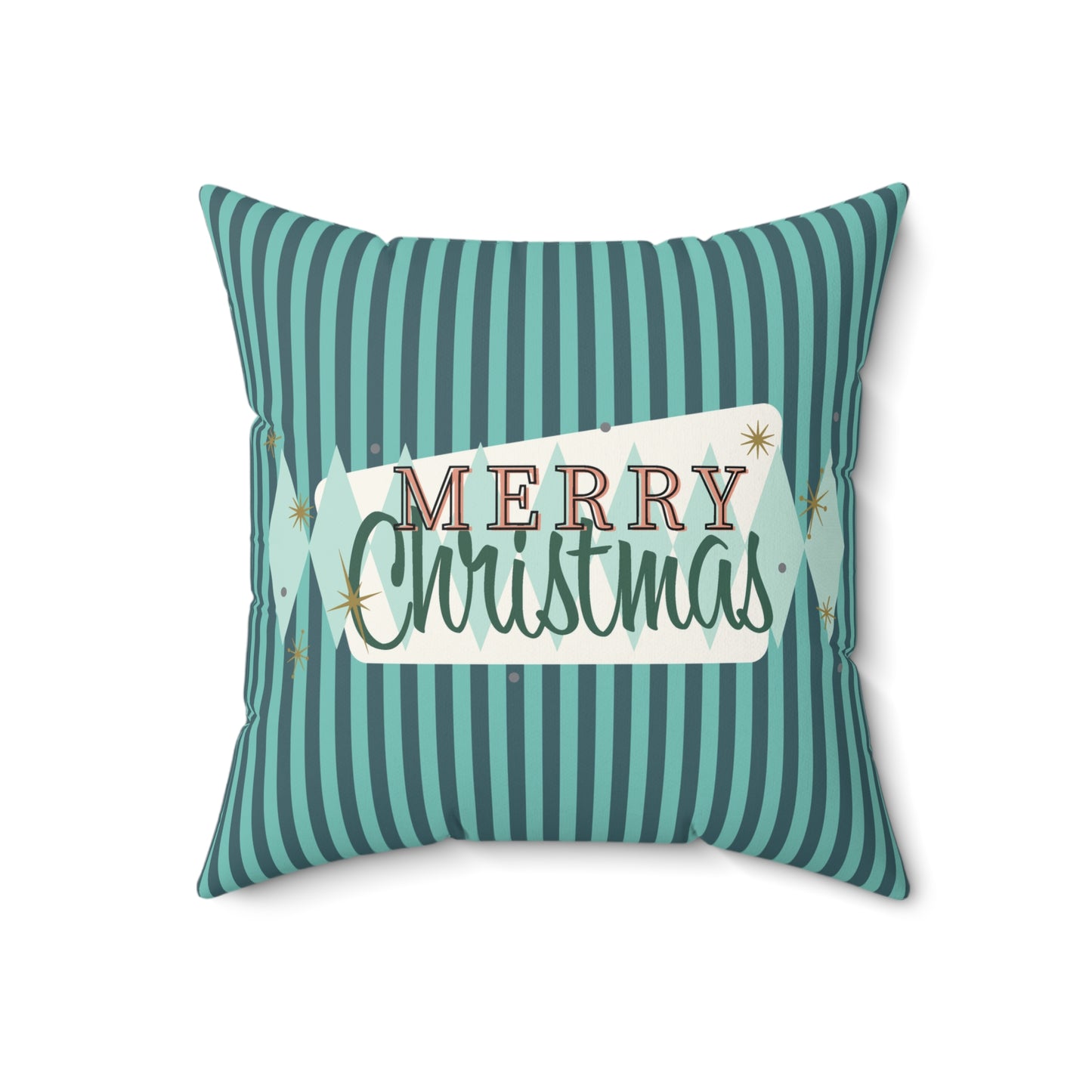 Retro Merry Christmas Winter Stripes Christmas/ Holiday Polyester Square Pillow