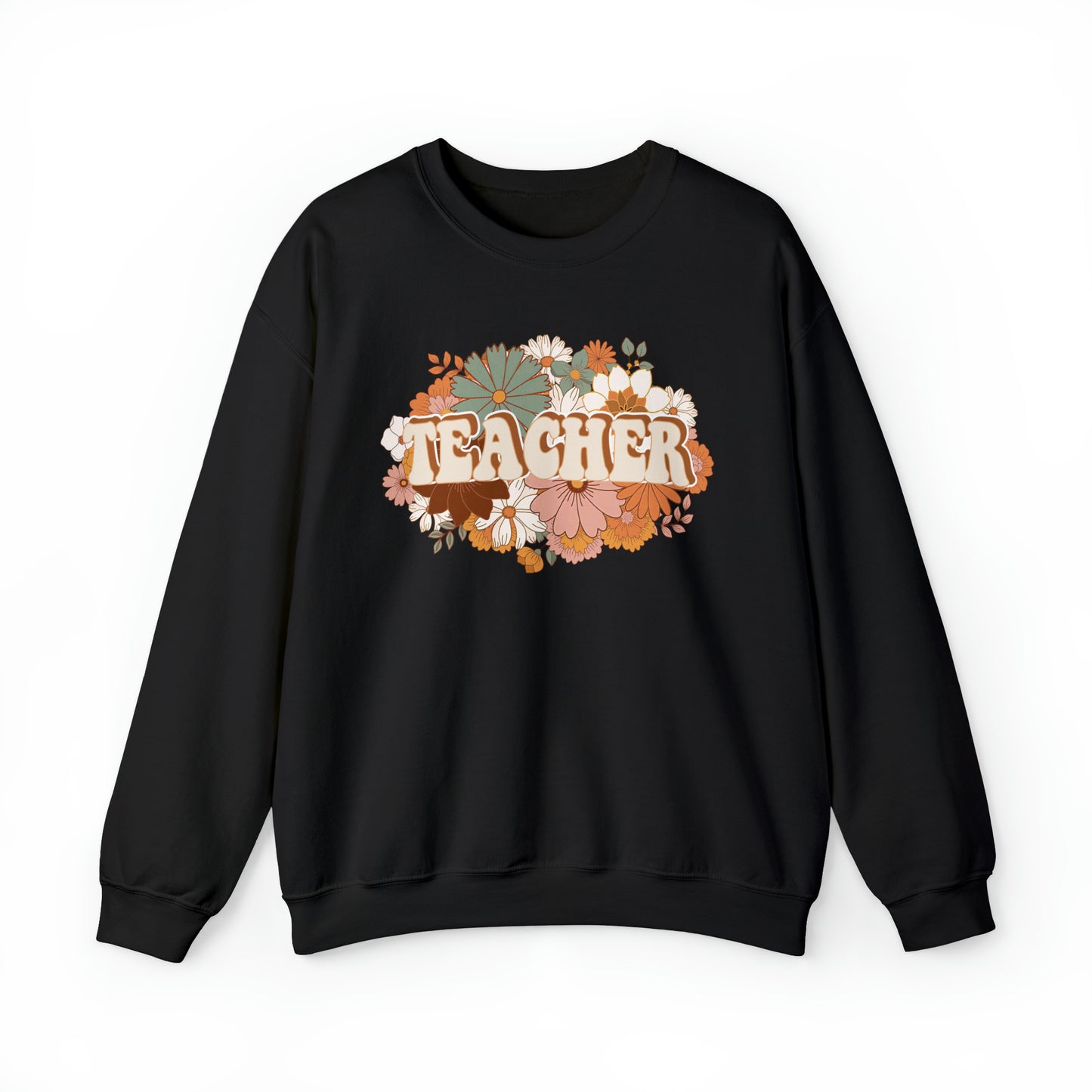 Vintage Retro Floral Teacher Warm Colors Unisex Heavy Blend™ Crewneck Sweatshirt