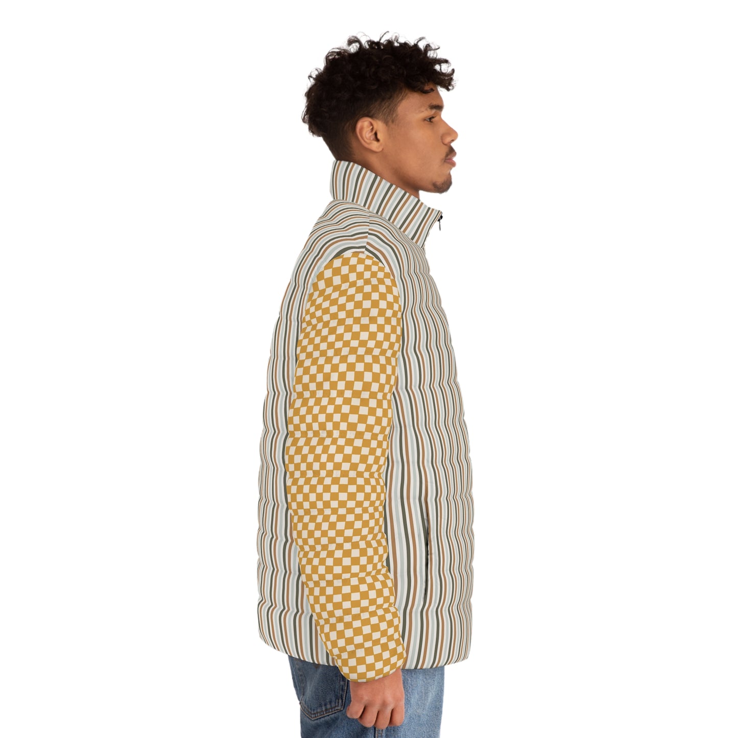 Exclusive Striped Checkerboard Puffer Jacket