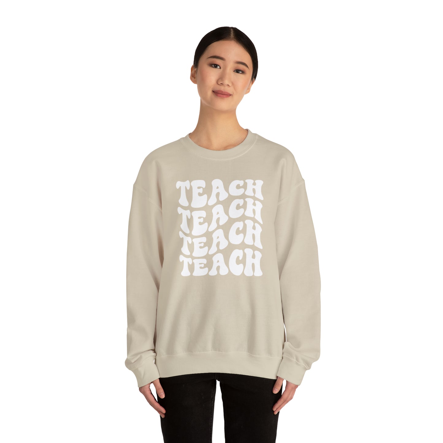 Teach Teach Teach Teach White Logo Unisex Heavy Blend™ Crewneck Sweatshirt