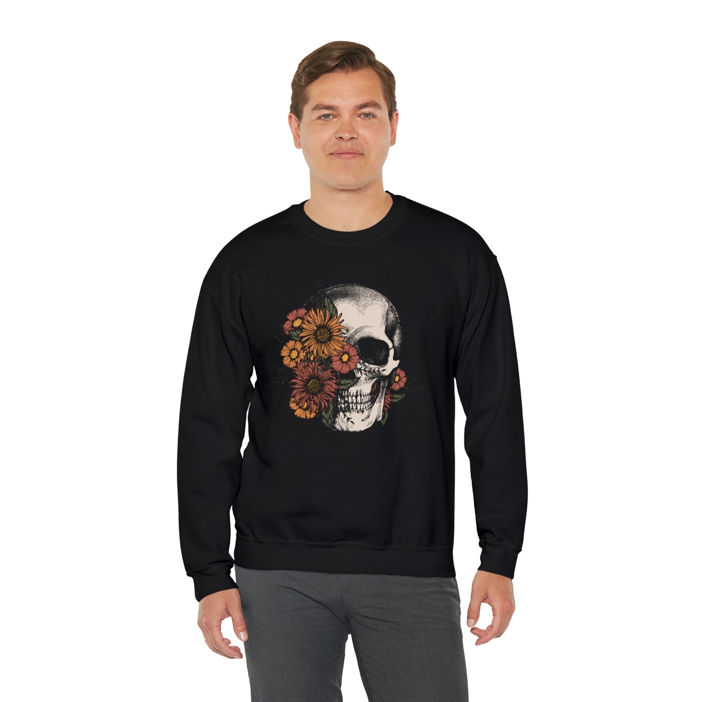 Boho Skeleton Fall Halloween Retro Warm Colored  Unisex Heavy Blend™ Crewneck Sweatshirt