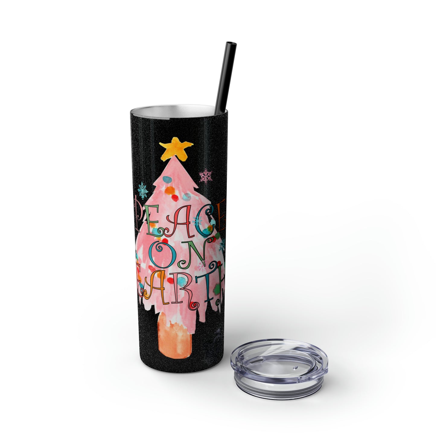 Peace on Earth Christmas/ Holiday Skinny Tumbler with Pick your Color Straw, 20oz