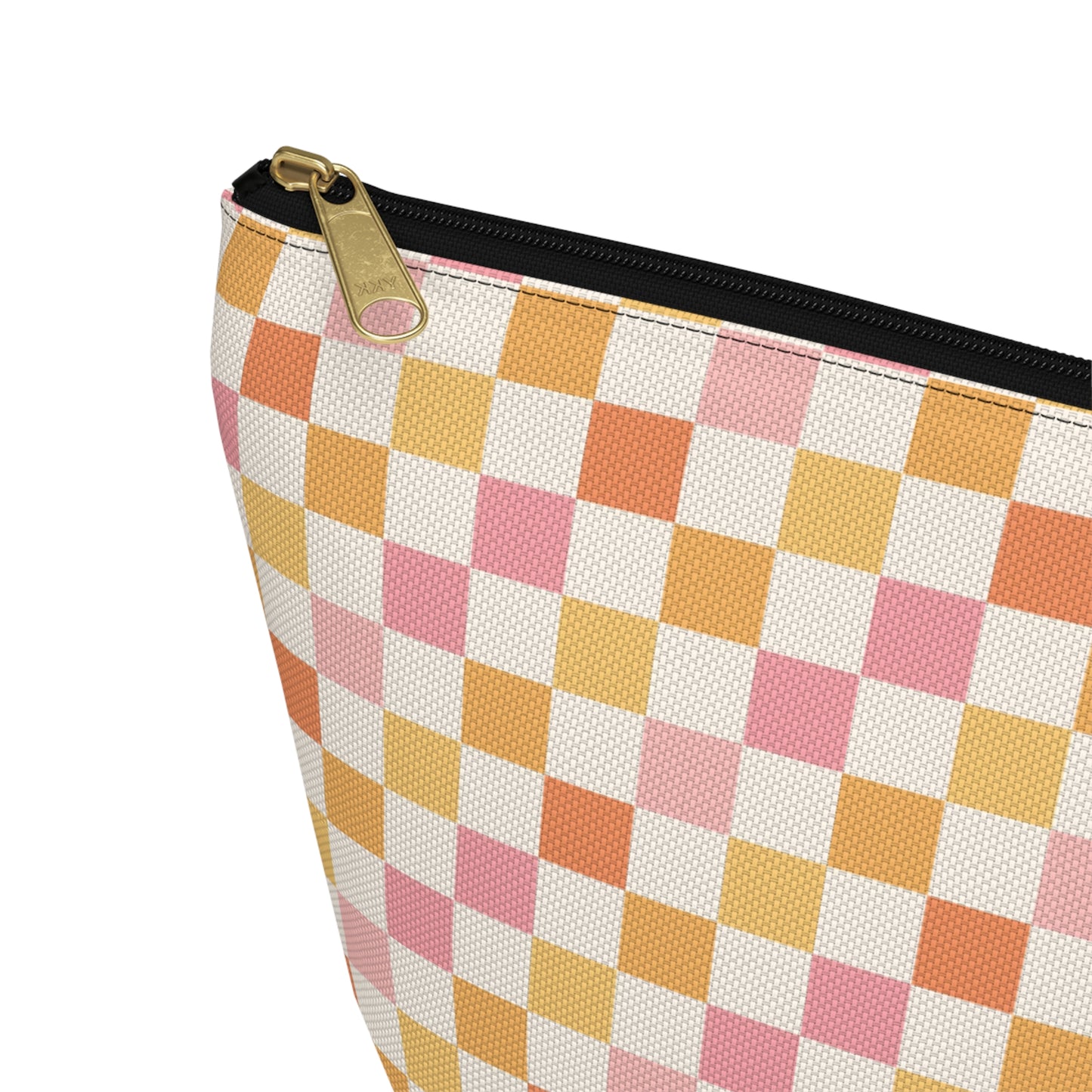 Peachy Retro Checkered -Pink/ Gold/ Orange Sherbet Print Design  Accessory Pouch w T-bottom