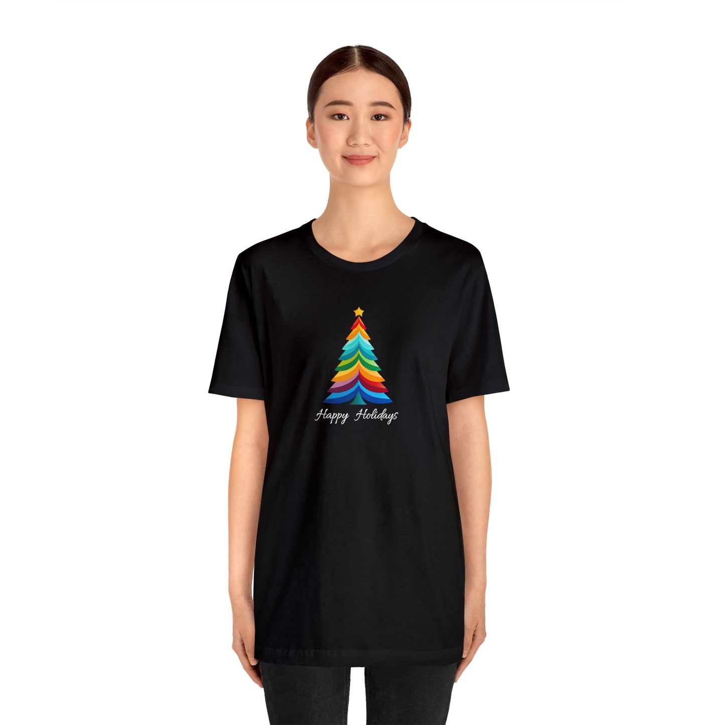 Happy Holidays Layered Christmas Tree Bella Jersey Short Sleeve Tee (Unisex)