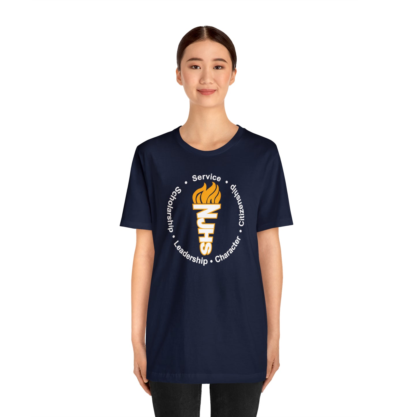 NJHS National Junior Honor Society Service Citizenship Character Leadership Scholarship Circular Torch Bella Jersey Short Sleeve Tee (Unisex)