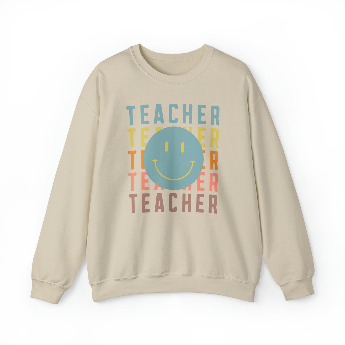 Multi Colored Teacher with Smiley Face Unisex Heavy Blend™ Crewneck Sweatshirt