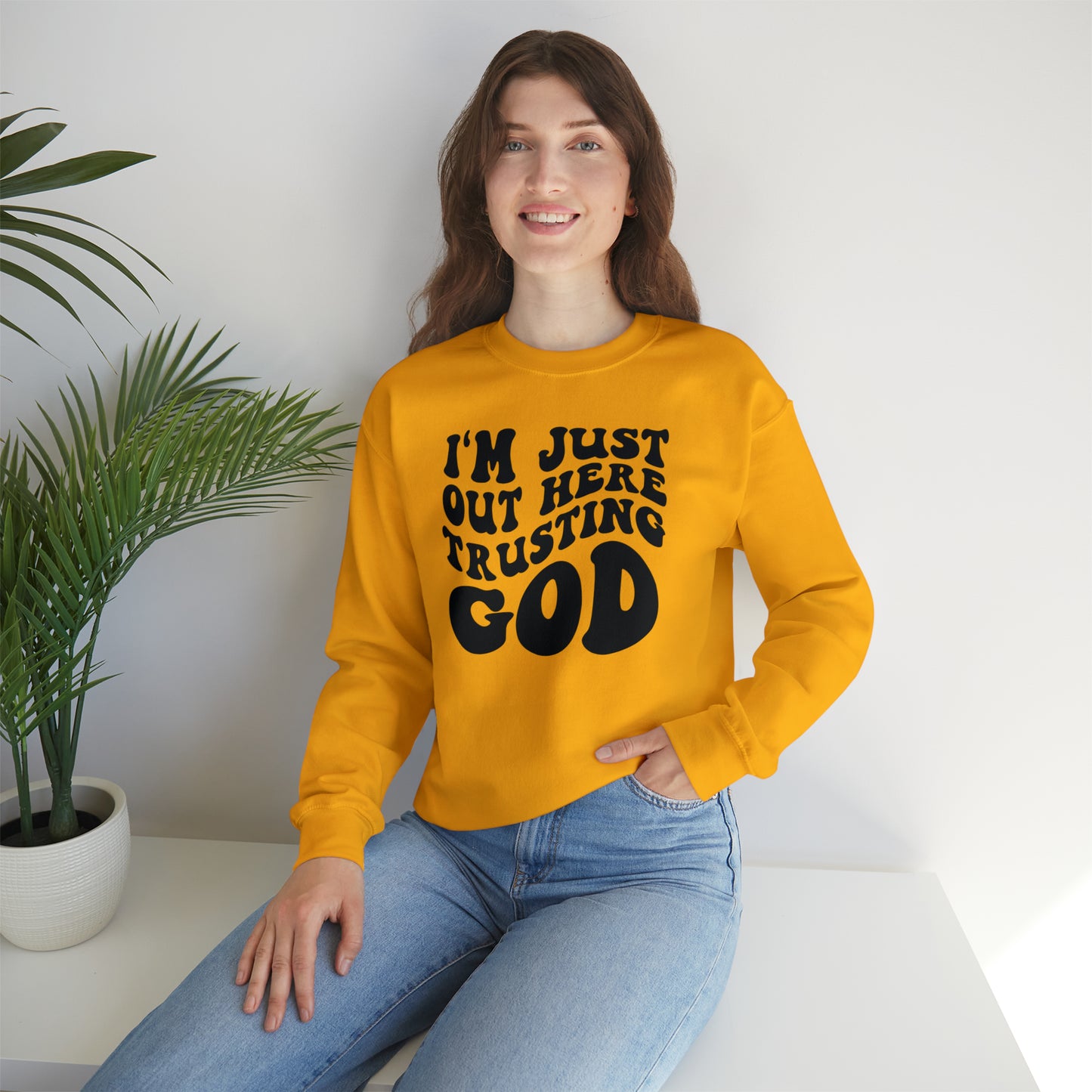 I'm Just Out Here Trusting God Design Heavy Blend™ Crewneck Sweatshirt