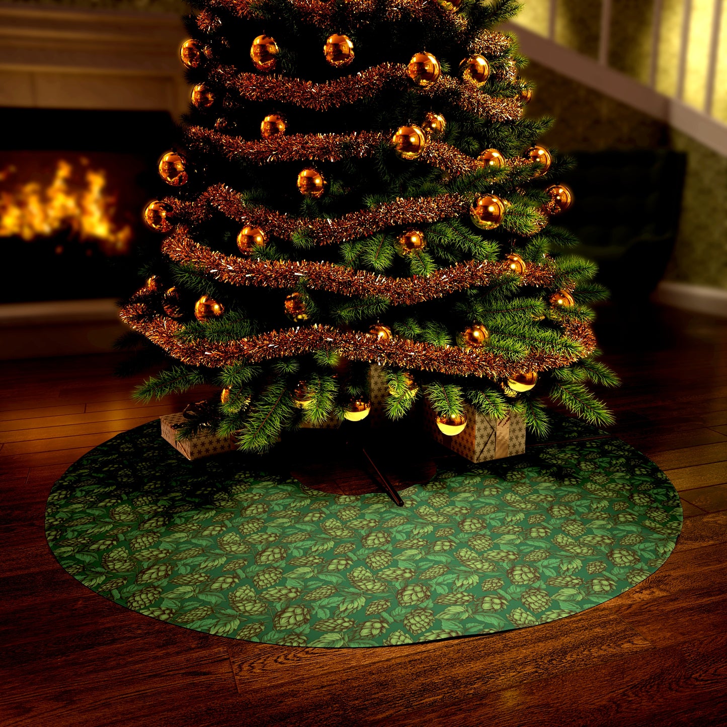 Christmas Pinecone Greenery Round Tree Skirt