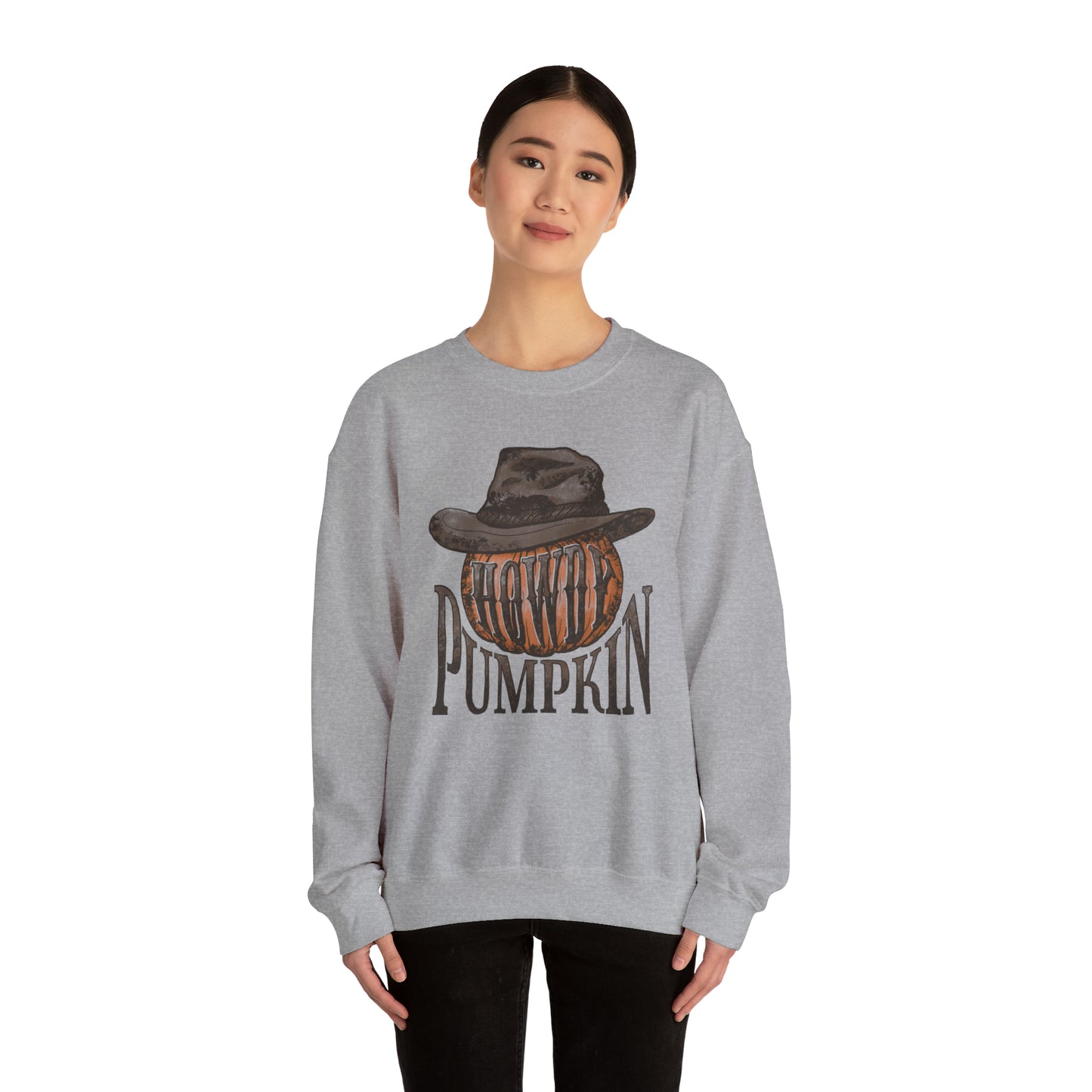 Howdy Pumpkin Fall Halloween Retro Warm Colored  Unisex Heavy Blend™ Crewneck Sweatshirt