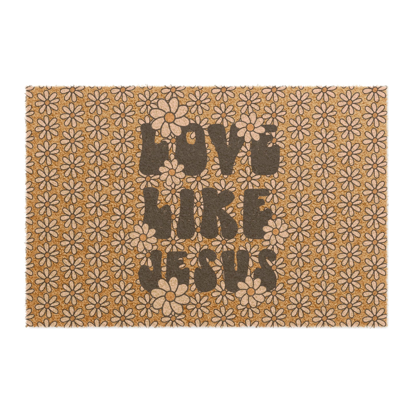 Love Like Jesus Pink Daisy Christian Coir Mat