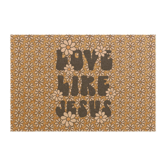 Love Like Jesus Pink Daisy Christian Coir Mat