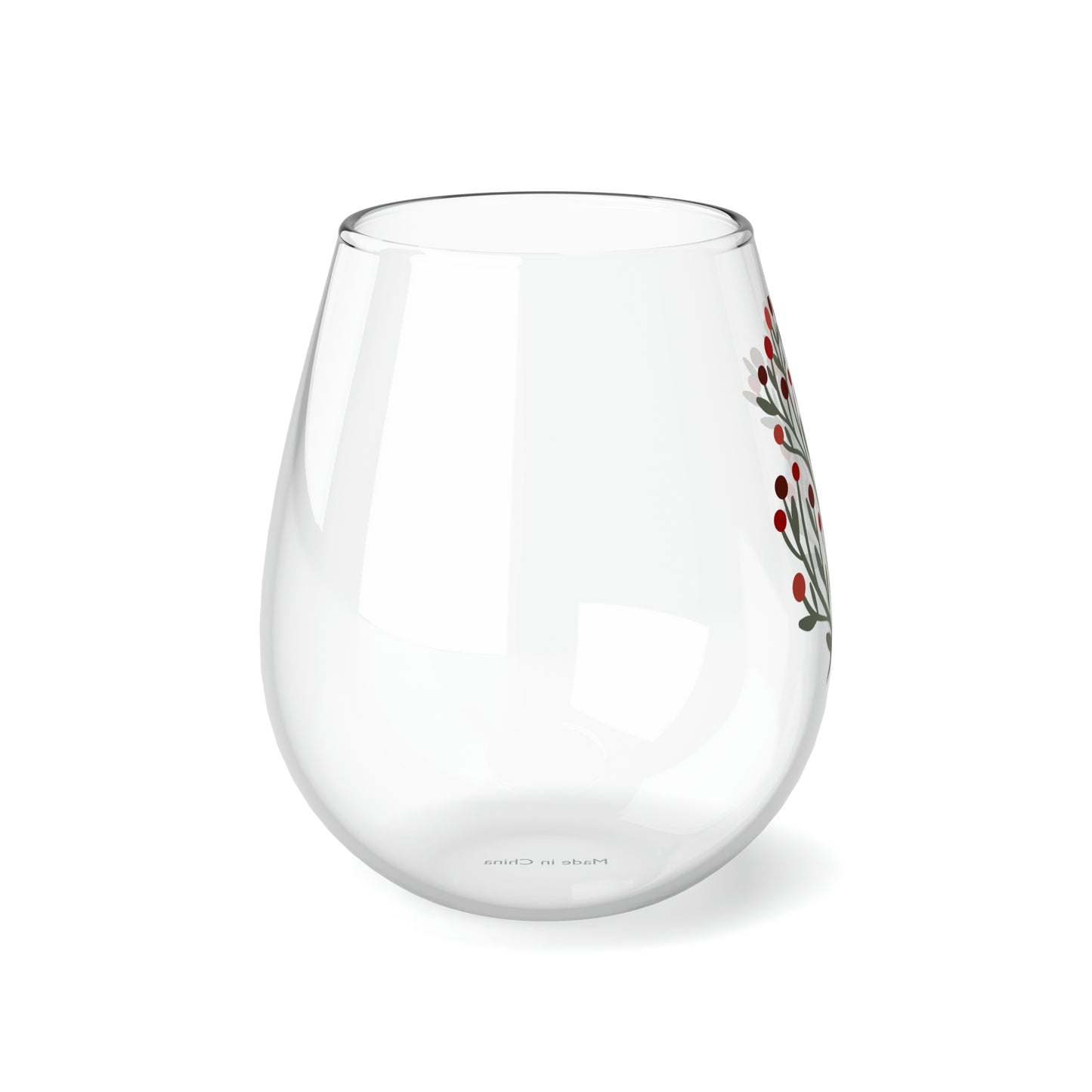 Christmas Berries Stemless Wine/ Glass, 11.75oz