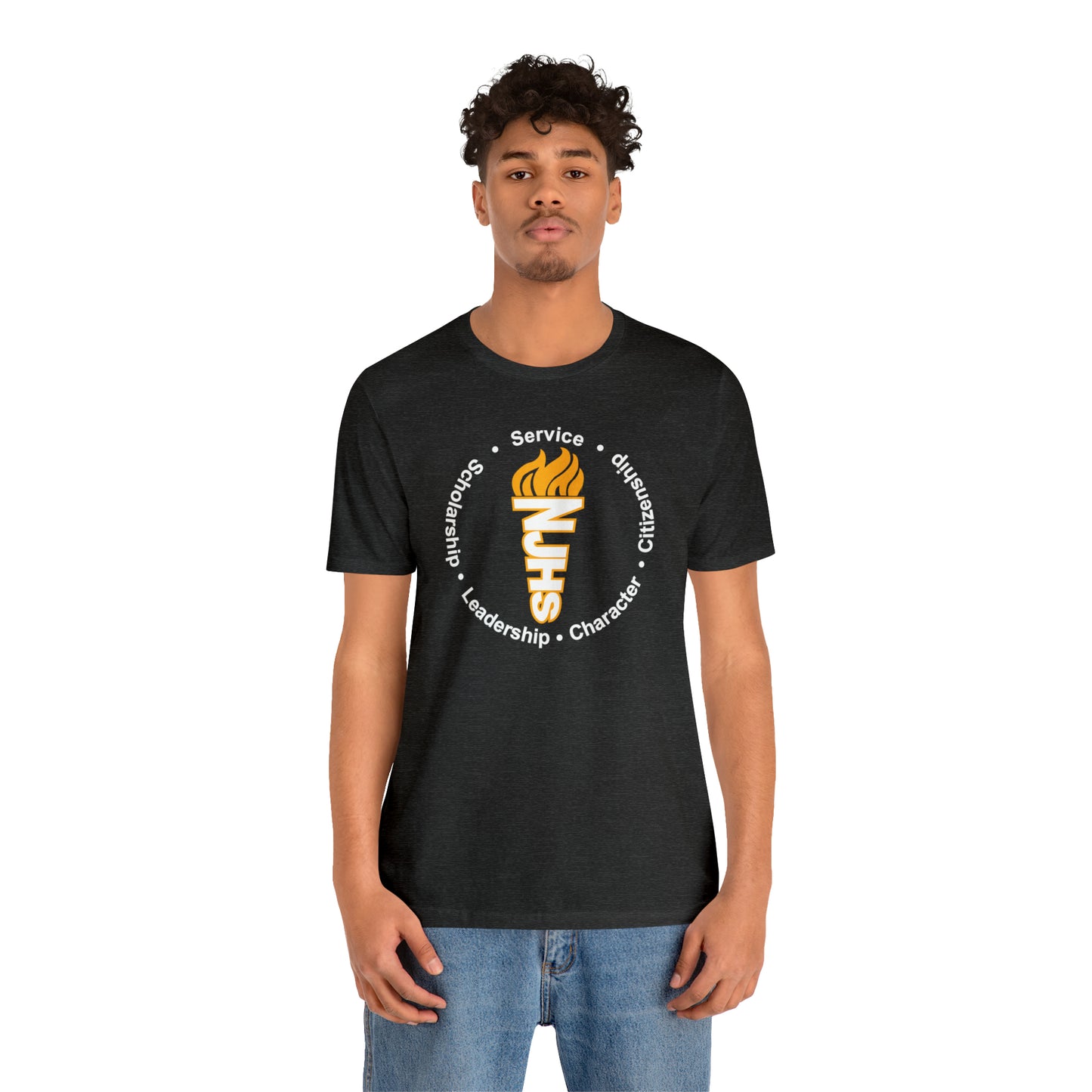 NJHS National Junior Honor Society Service Citizenship Character Leadership Scholarship Circular Torch Bella Jersey Short Sleeve Tee (Unisex)