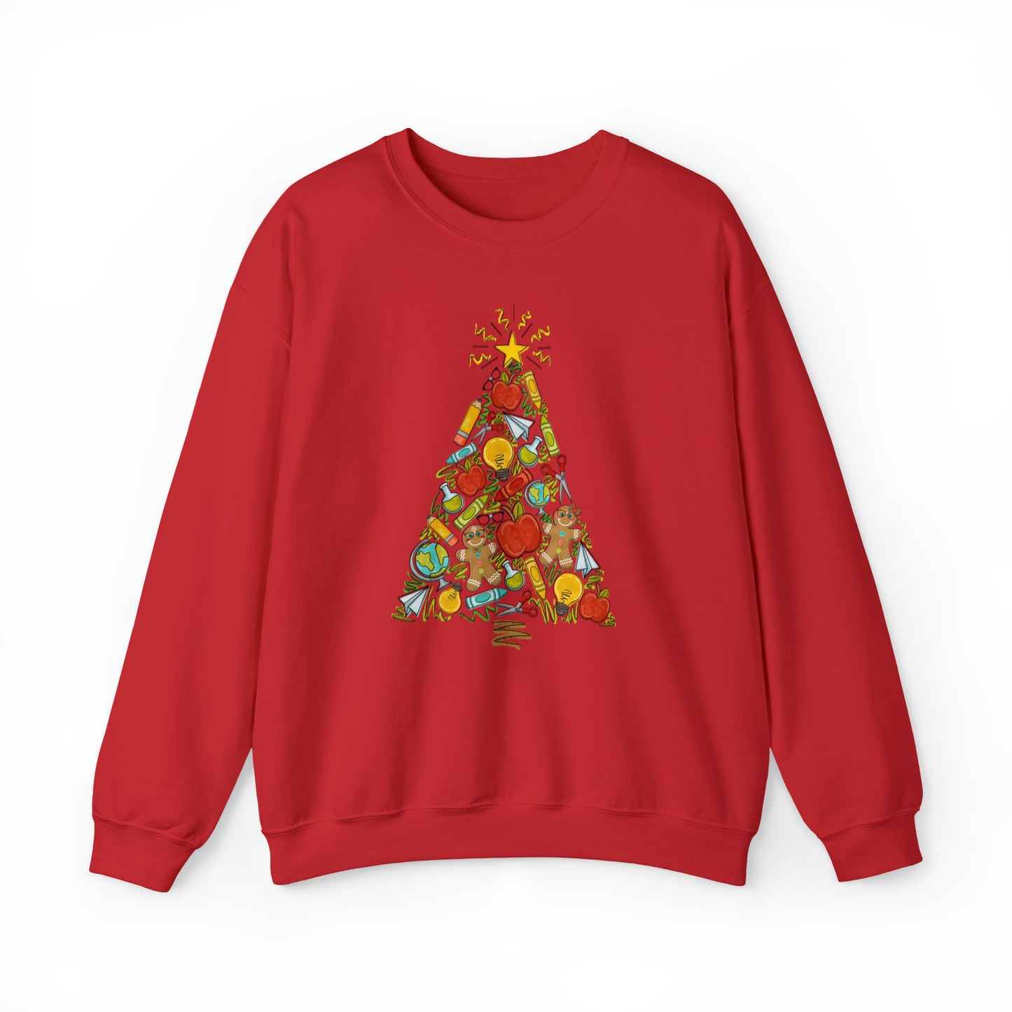 Teacher Supplies Christmas Tree Heavyweight Crewneck Sweatshirt