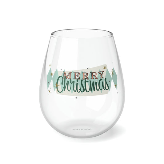 Retro Merry Christmas Stemless Wine/ Glass, 11.75oz