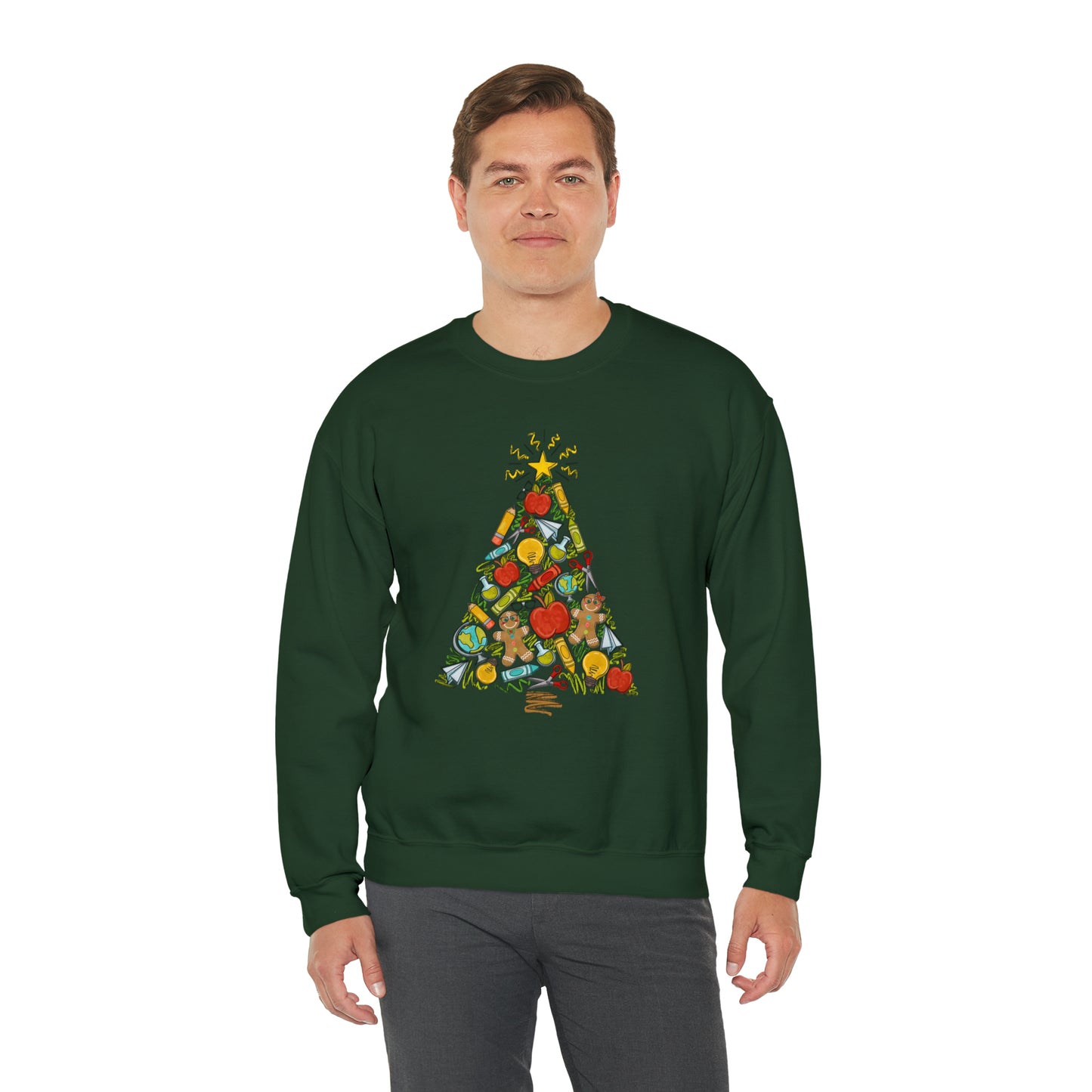 Teacher Supplies Christmas Tree Heavyweight Crewneck Sweatshirt