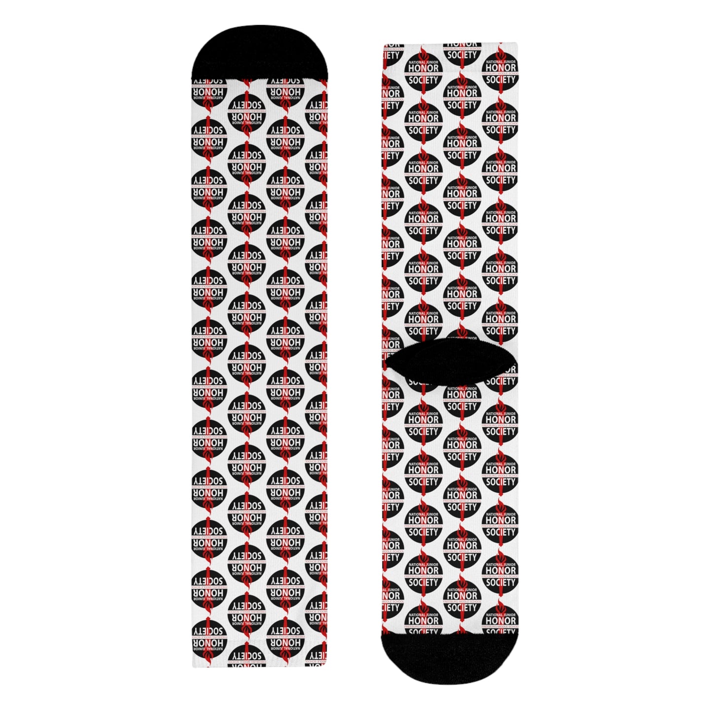 Freeburg Middle School National Junior Honor Society Red and Black Design Sublimation Crew Socks (EU) - White