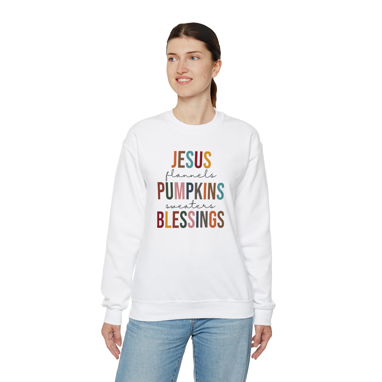 Jesus Flannels Pumpkins Sweaters Blessings Fall Halloween Retro Warm Colored  Unisex Heavy Blend™ Crewneck Sweatshirt