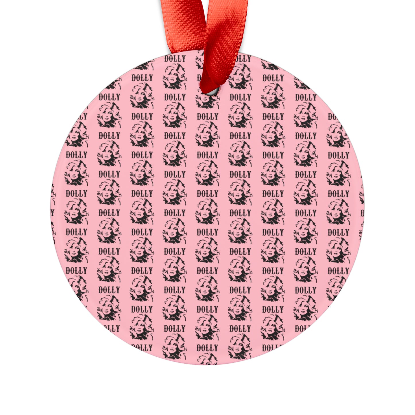 Dolly Portrait Pink Checkerboard Ornament with Ribbon