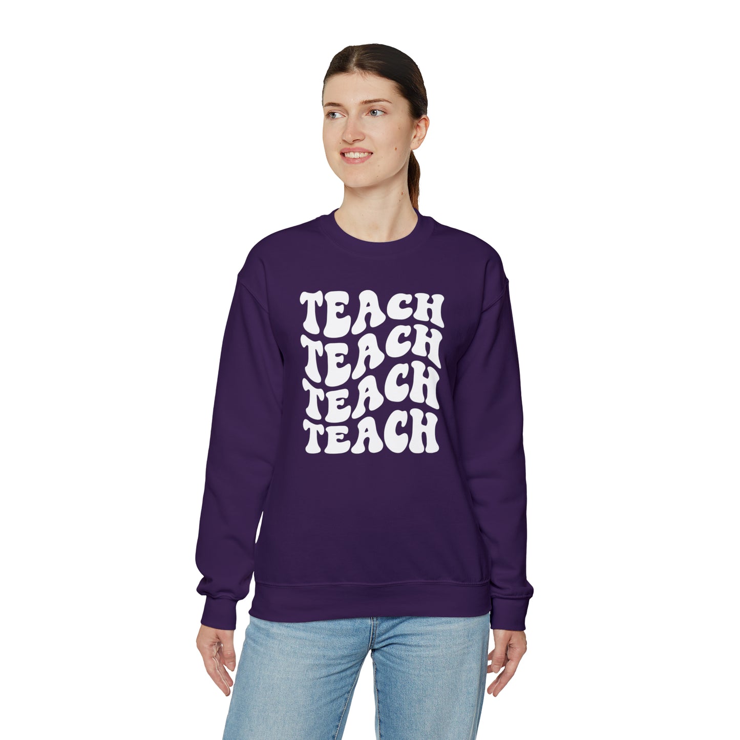 Teach Teach Teach Teach White Logo Unisex Heavy Blend™ Crewneck Sweatshirt