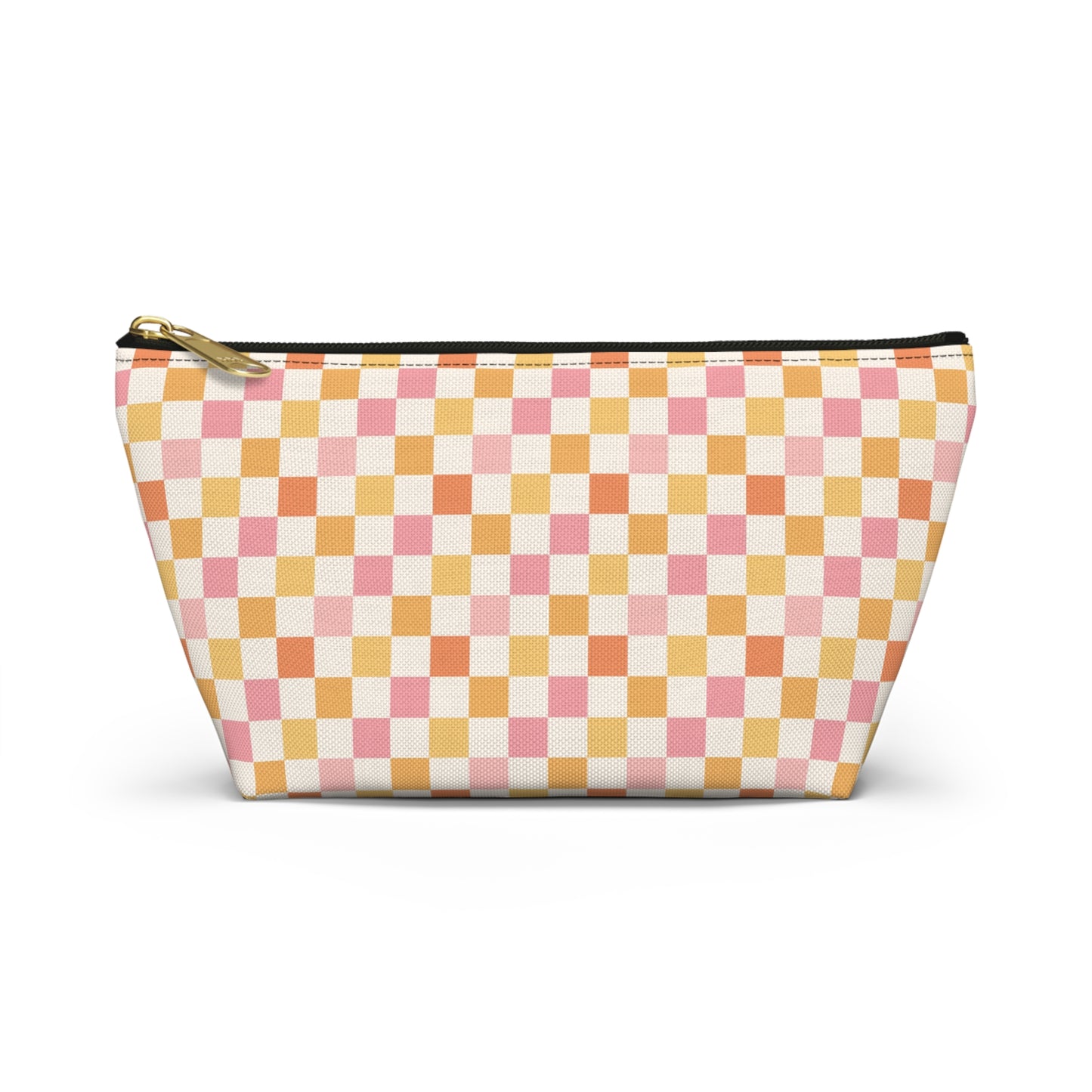 Peachy Retro Checkered -Pink/ Gold/ Orange Sherbet Print Design  Accessory Pouch w T-bottom