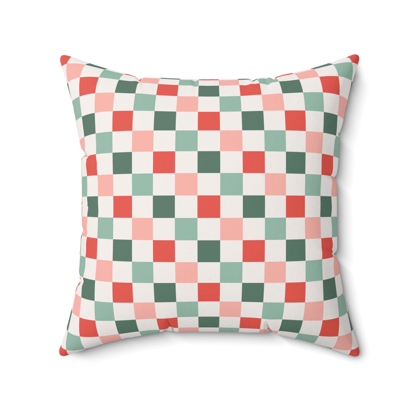 Boho Christmas Checkerboard / Holiday Polyester Square Pillow