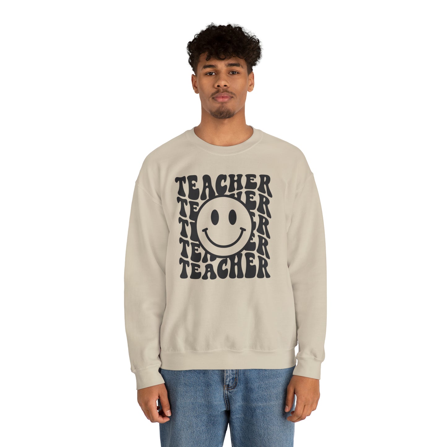 Retro Teacher with Smiley Face Black Logo Unisex Heavy Blend™ Crewneck Sweatshirt