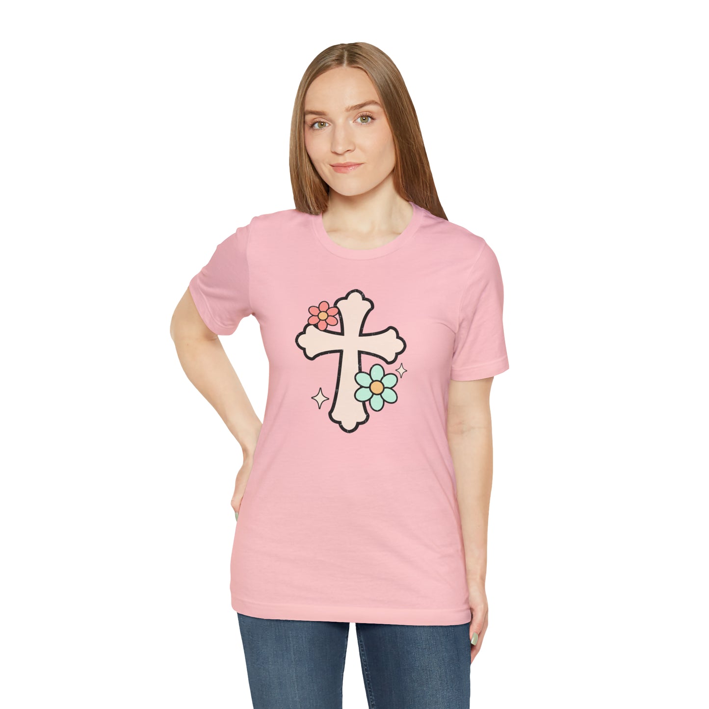 Vintage Floral Boho Cross T-Shirt