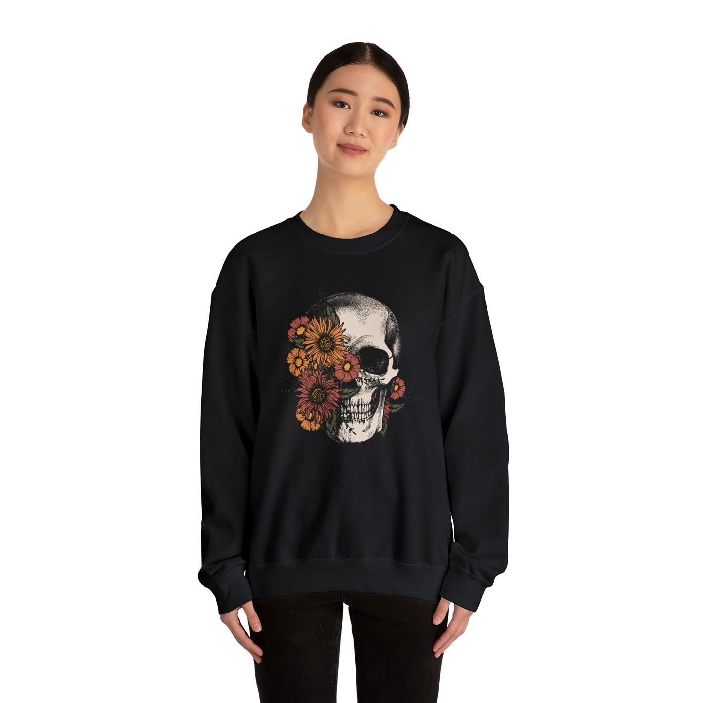 Boho Skeleton Fall Halloween Retro Warm Colored  Unisex Heavy Blend™ Crewneck Sweatshirt