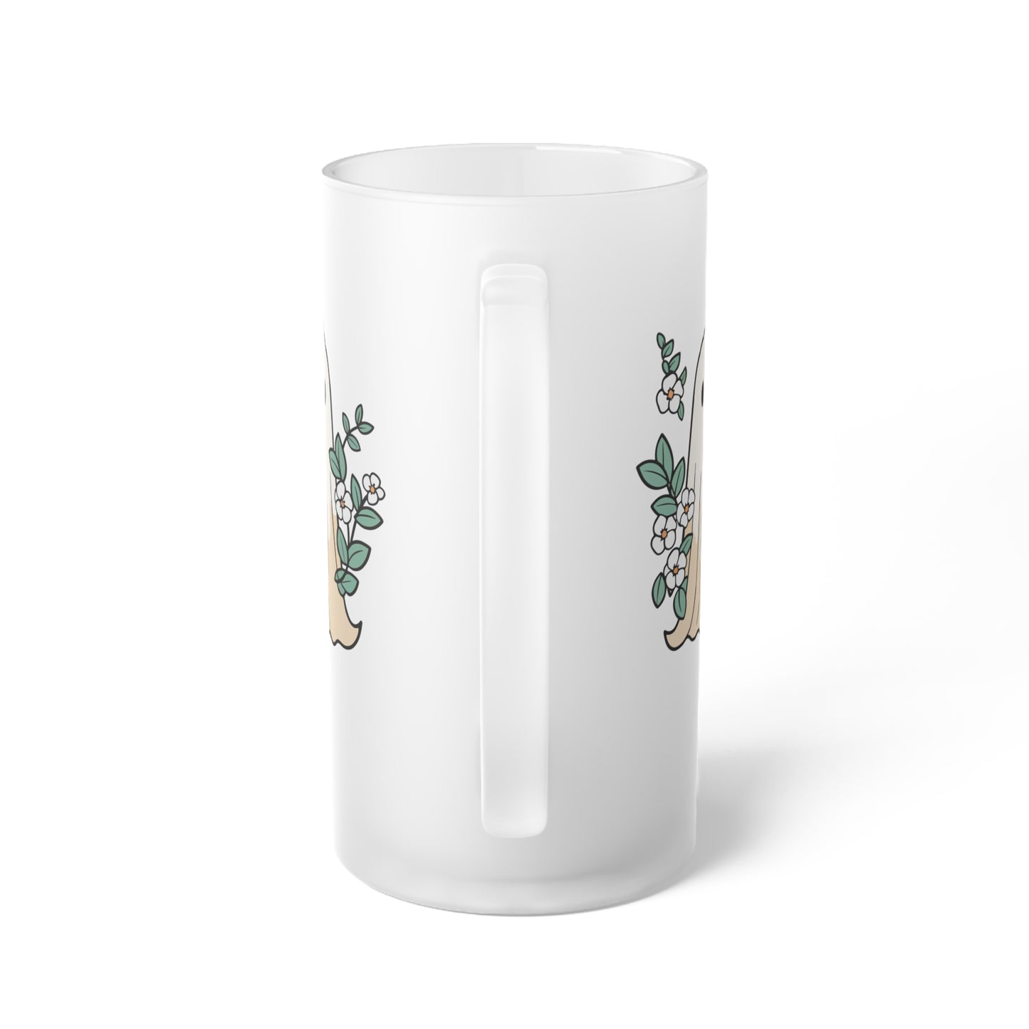 Boho Floral Ghost Fall Logo Frosted Glass Beer Mug