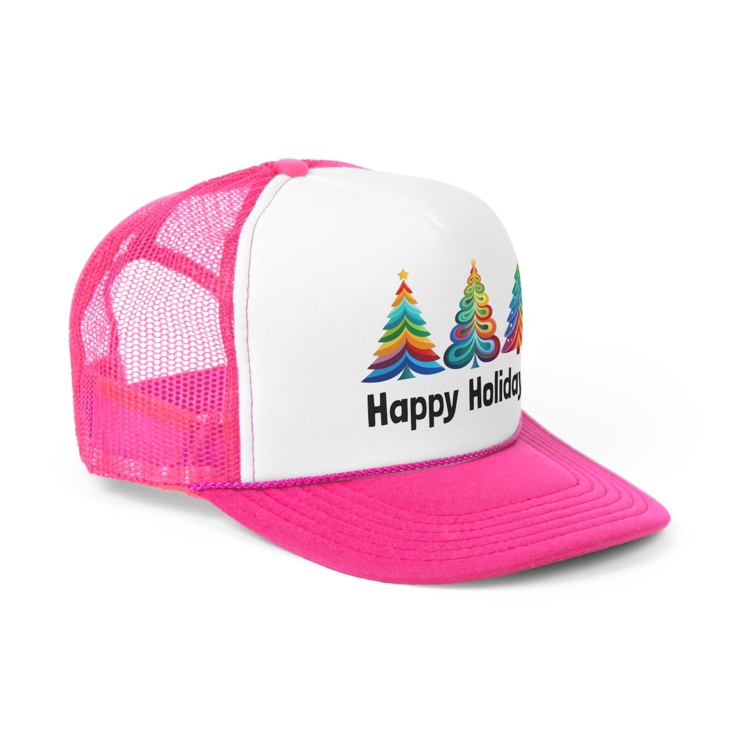 Happy Holidays Layered Rainbow Christmas Tree Tall Trucker Caps