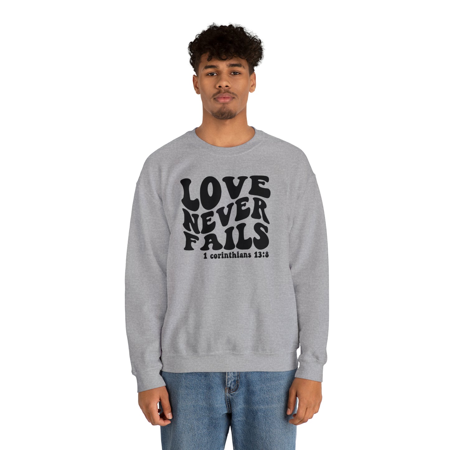 Love Never Fails Black Logo Unisex Heavy Blend™ Crewneck Sweatshirt