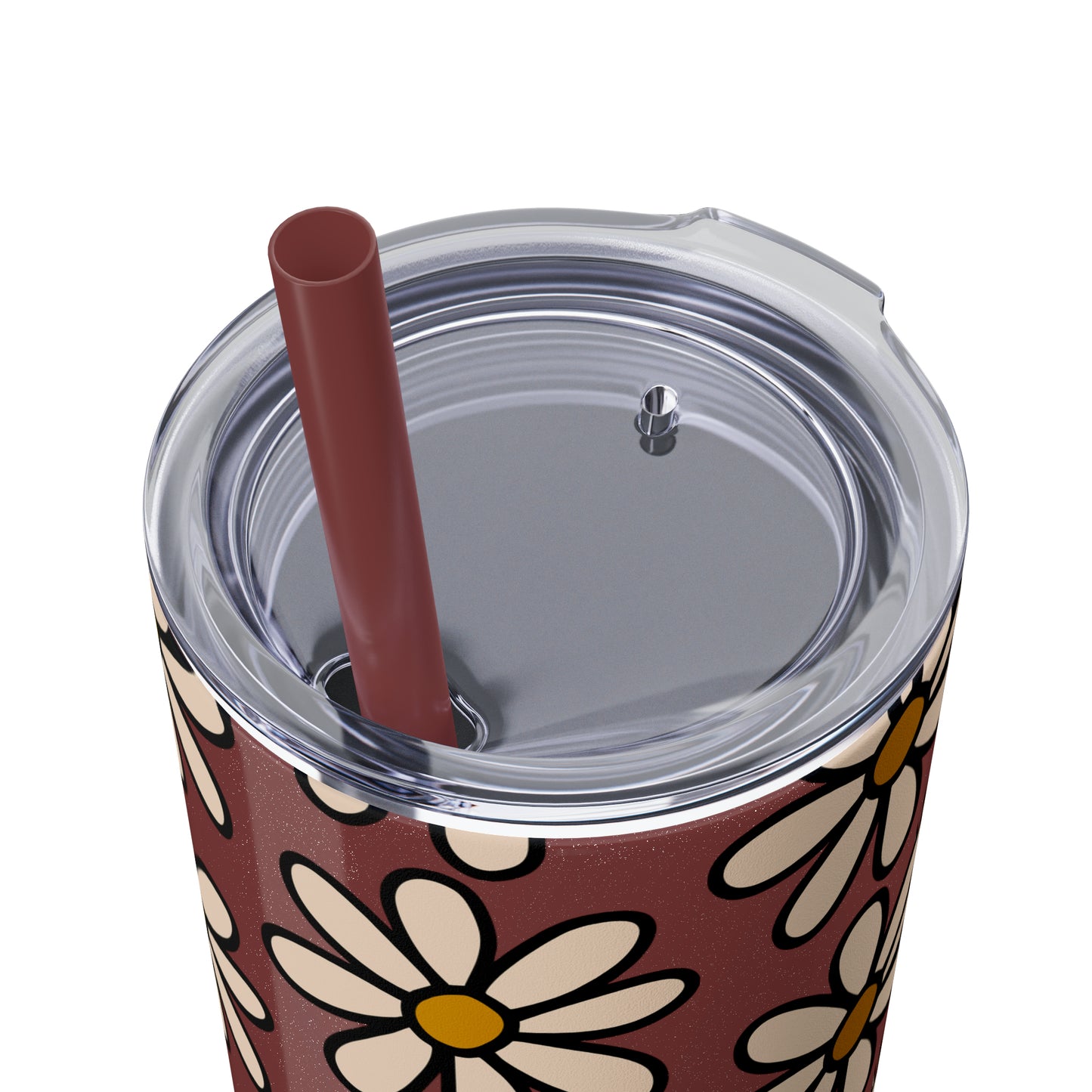 Peach Daisy Print Skinny Tumbler with Straw, 20oz