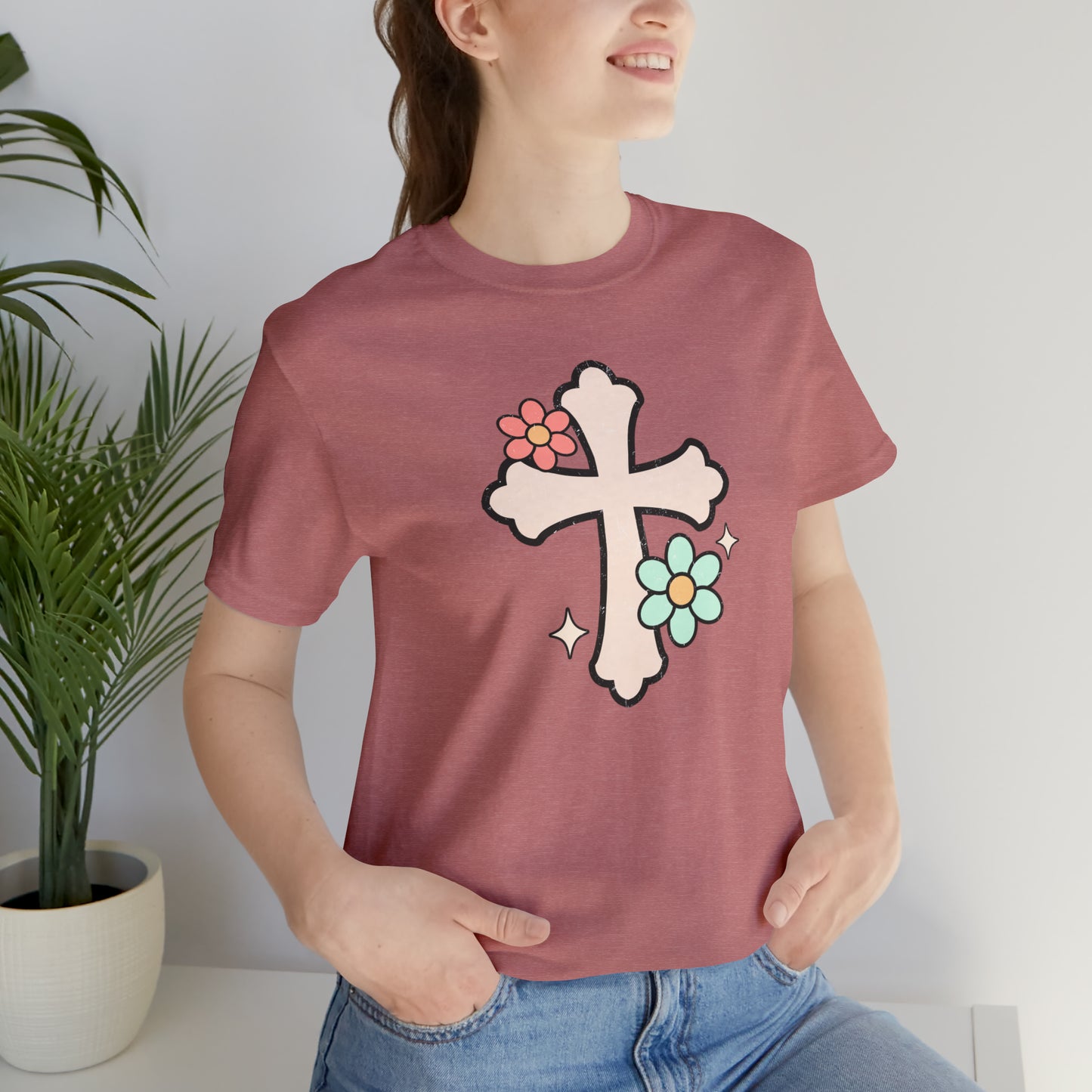 Vintage Floral Boho Cross T-Shirt