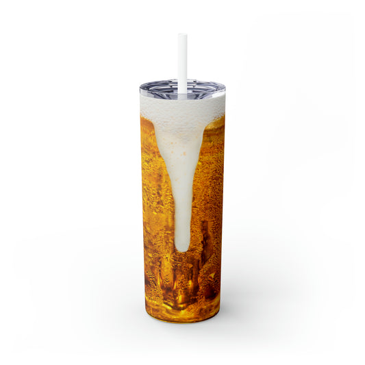 Beer Print with Beer Head Skinny Tumbler with Straw, 20oz