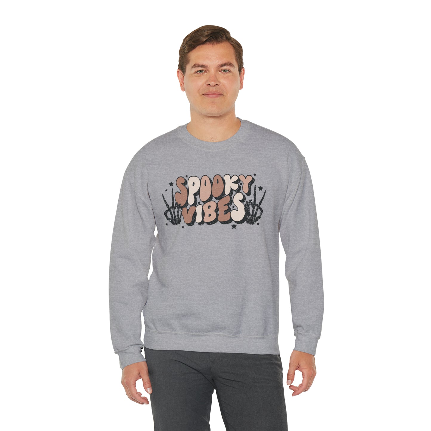 Spooky Vibes Skeleton Hands Fall Halloween Retro Warm Colored  Unisex Heavy Blend™ Crewneck Sweatshirt