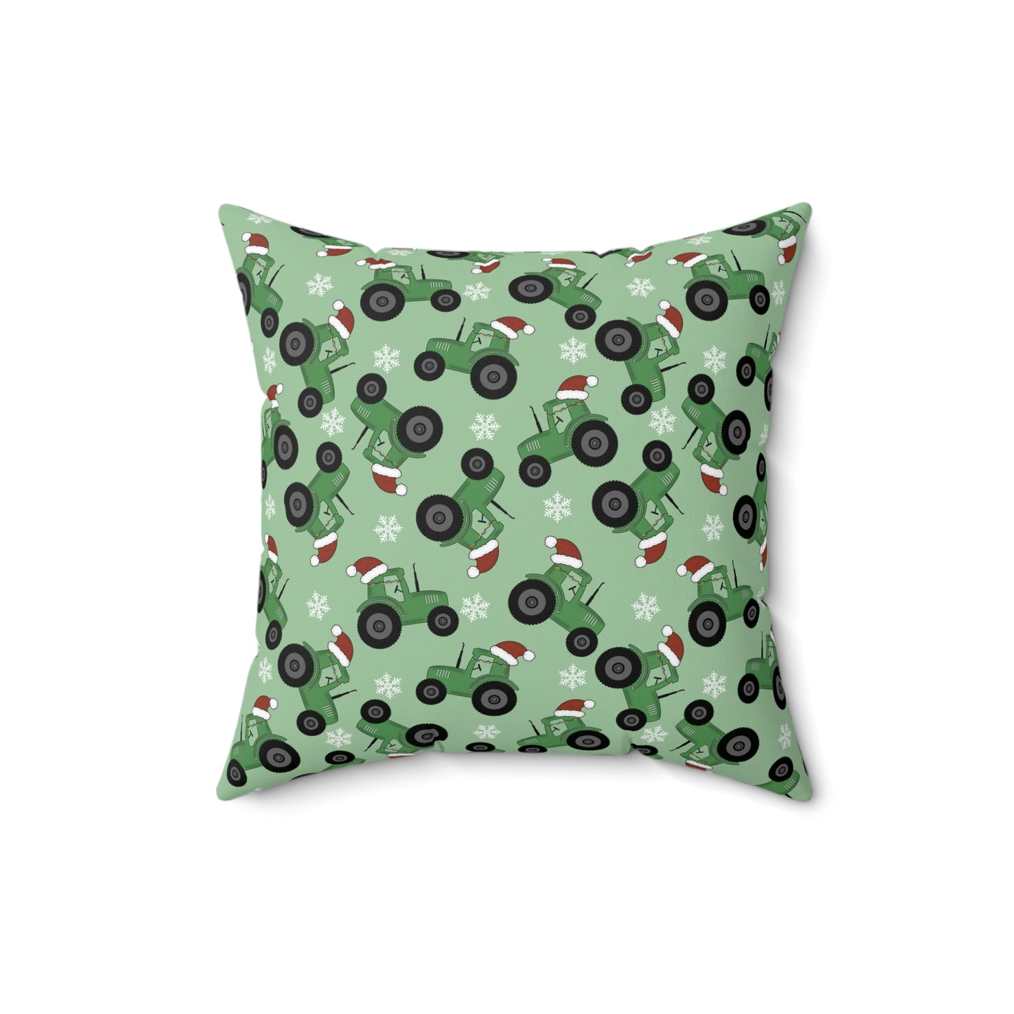 Christmas Green Tractor Print/ Holiday Polyester Square Pillow