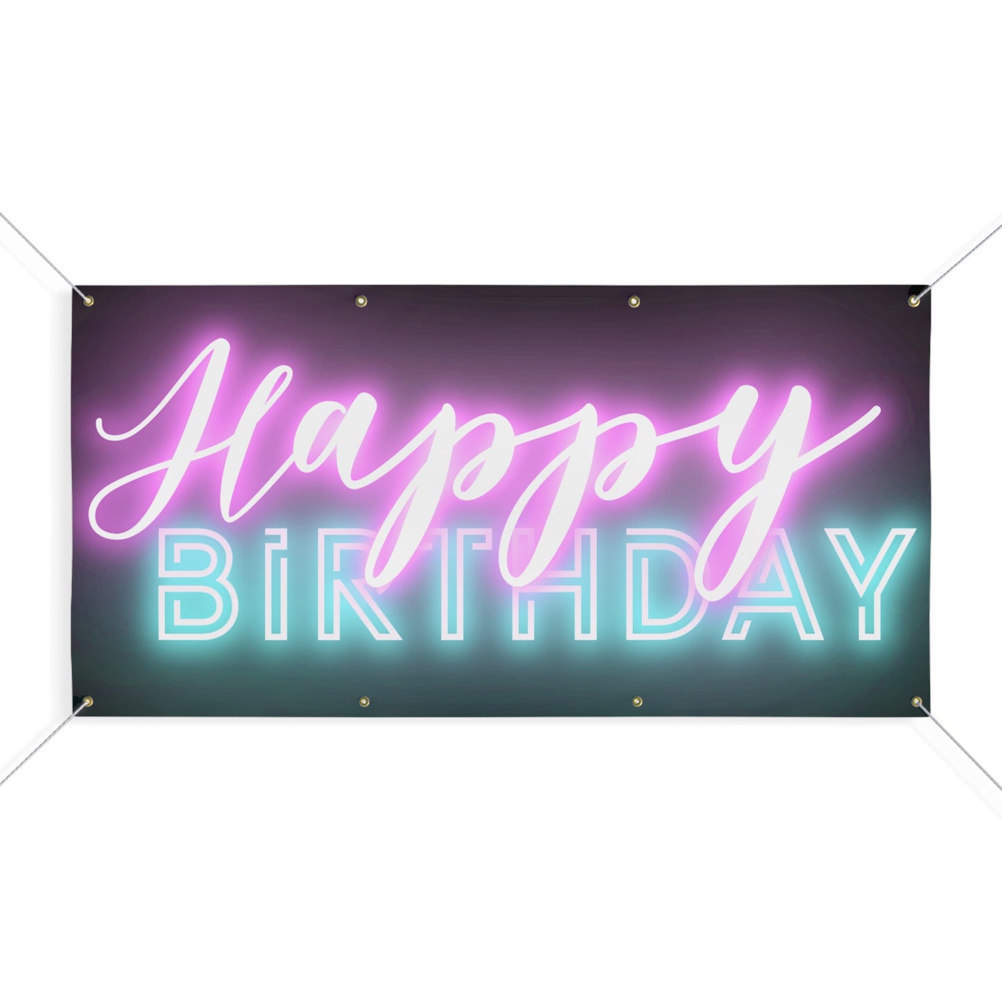 Happy Birthday Neon Font Black Matte Banner