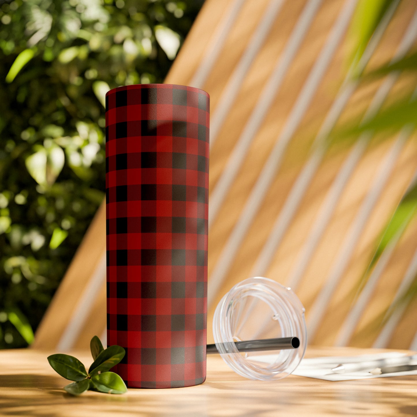 Red and Black Plaid/ Buffalo Plaid Skinny Tumbler with Straw, 20oz